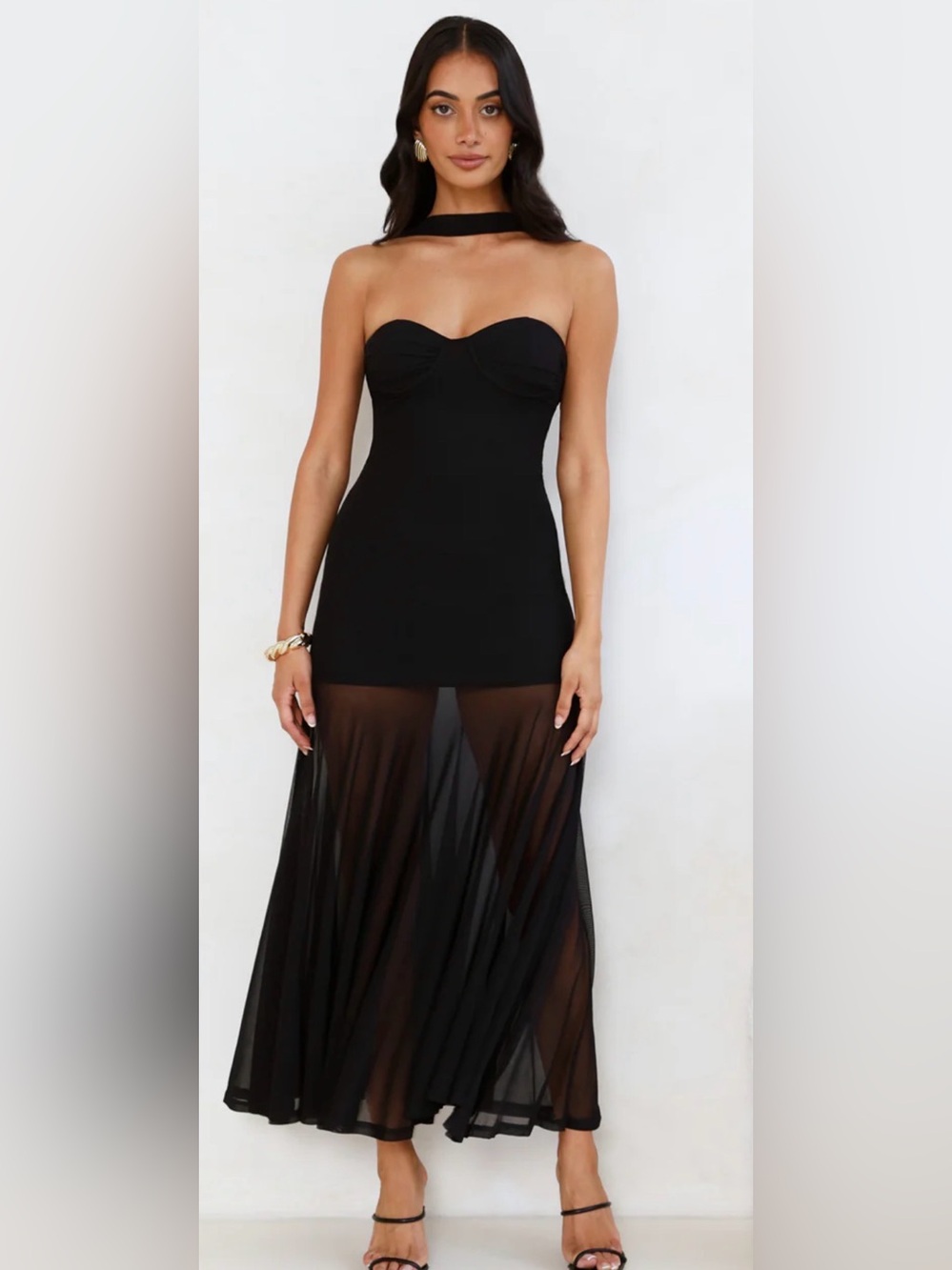 Hello Molly Black Strapless Sheer Maxi Dress